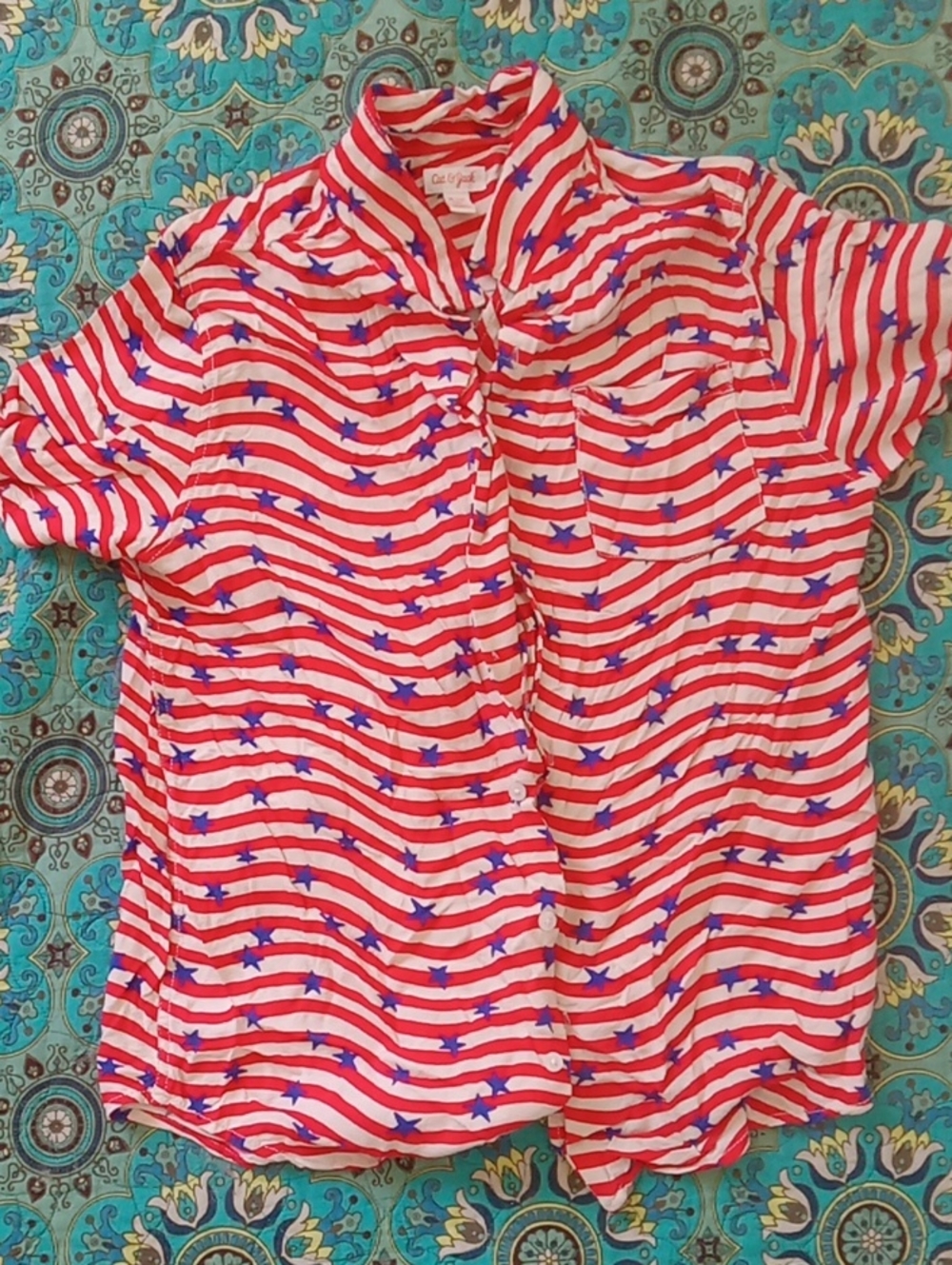 Cat & Jack Red and Blue Star Stripe Short-Sleeve Button-Up Shirt